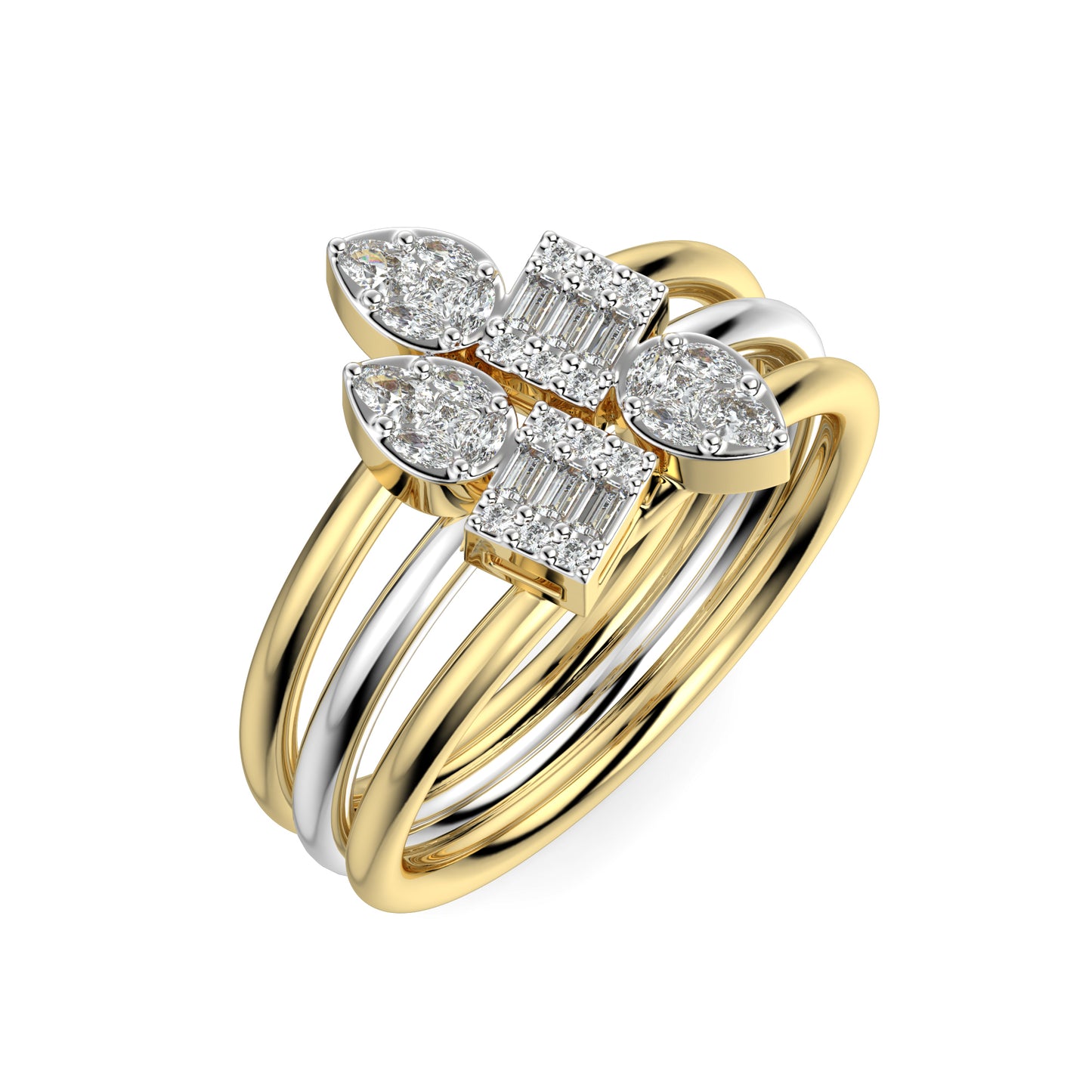 Two Tone Diamond Cluster Ring
