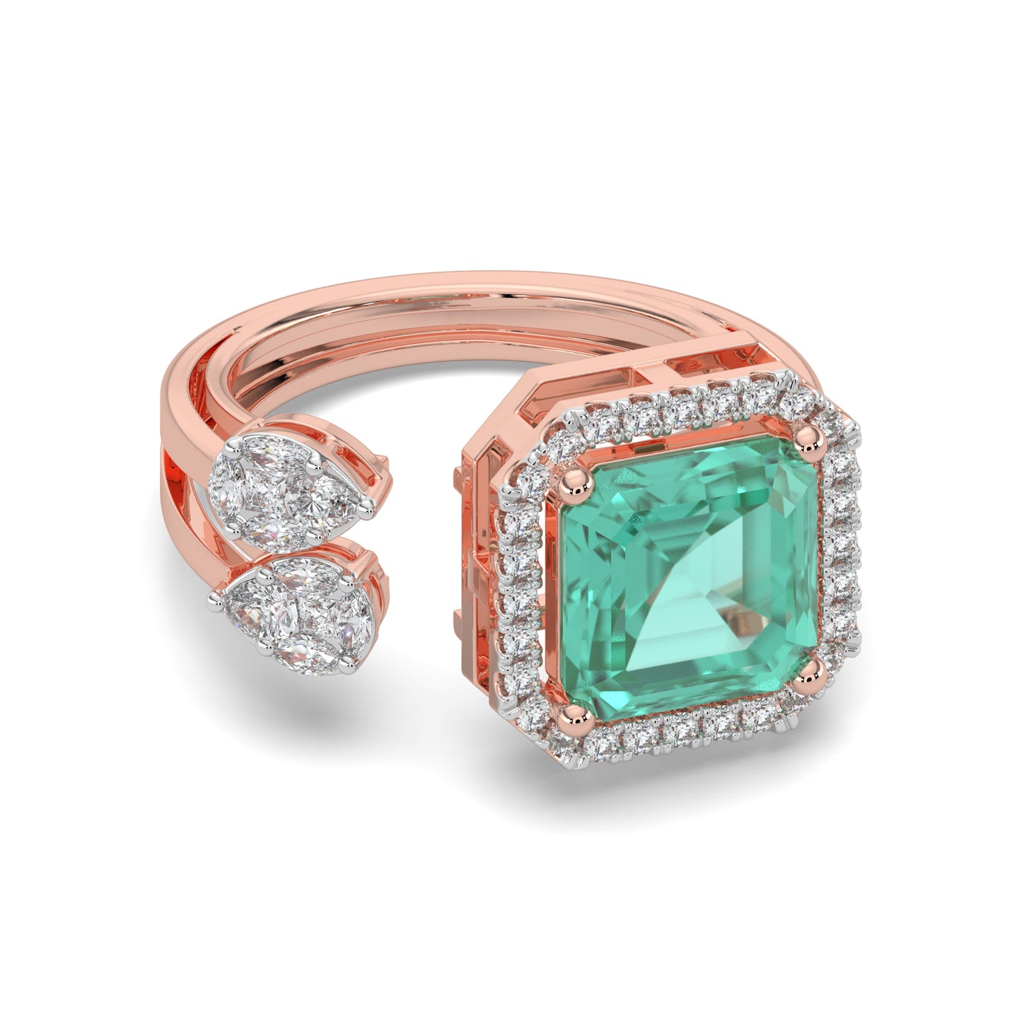 Emerald Diamond Open Ring