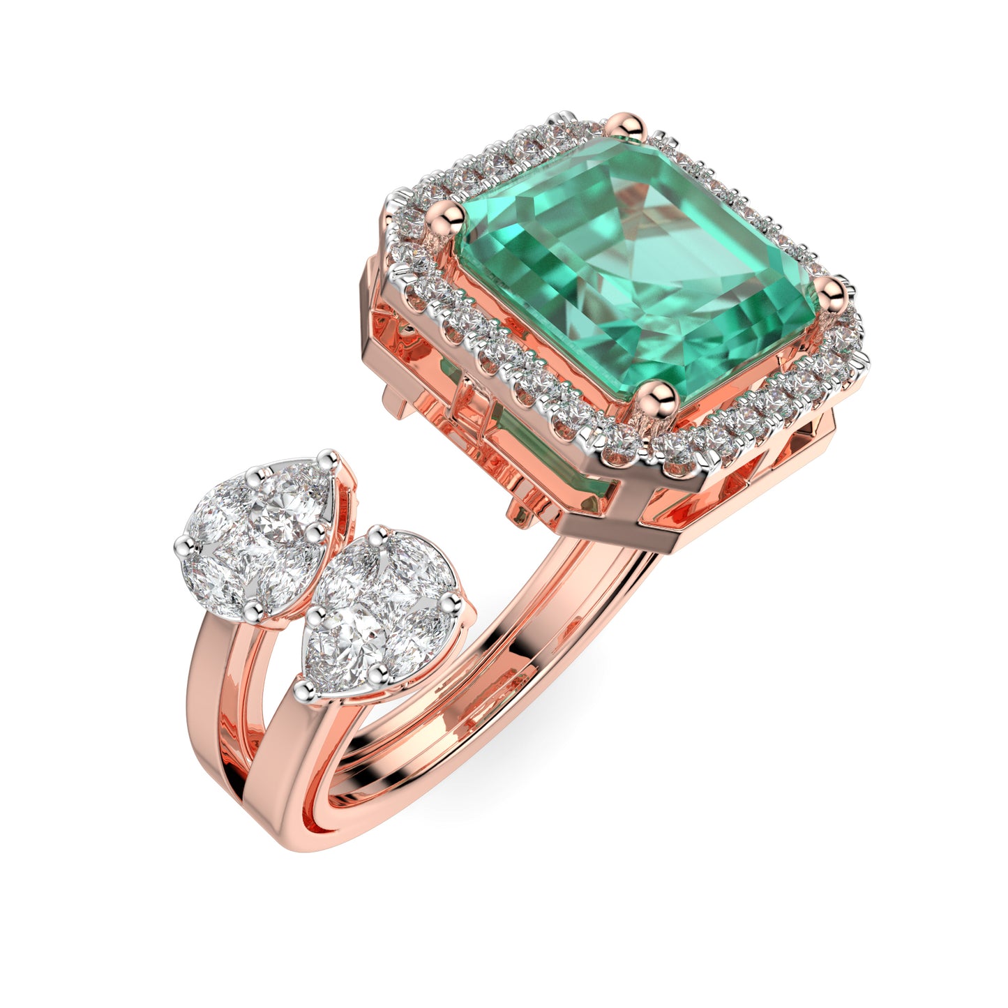 Emerald Diamond Open Ring
