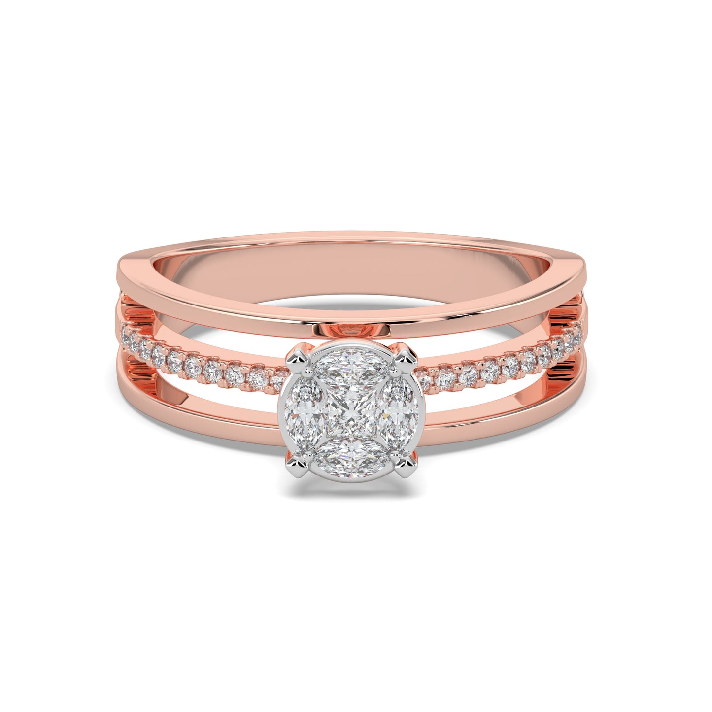 Triple Band Diamond Engagement Ring