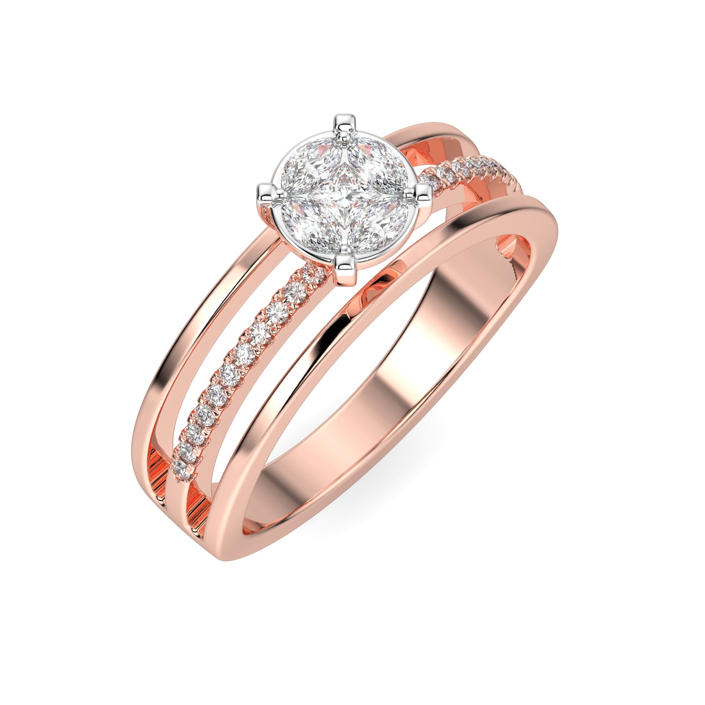 Triple Band Diamond Engagement Ring