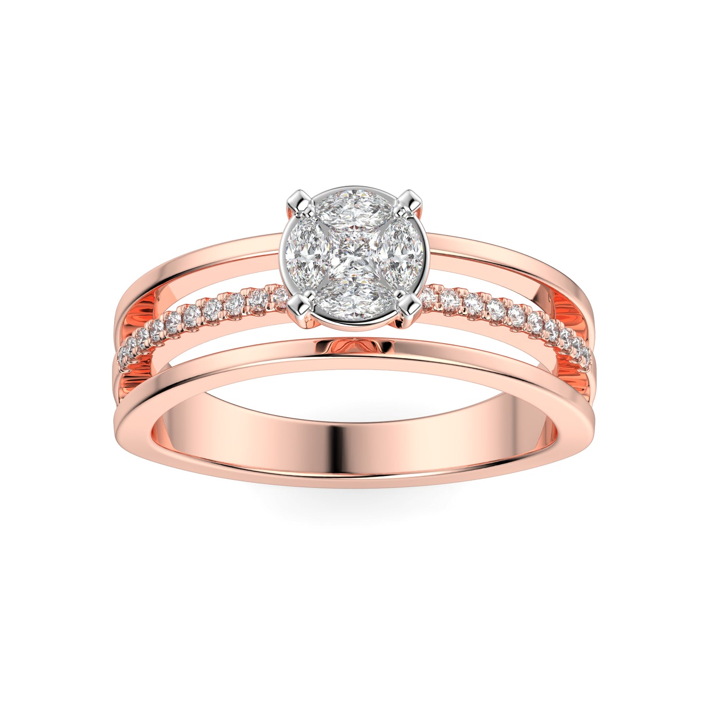 Triple Band Diamond Engagement Ring