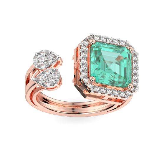 Emerald and Diamond Open Ring